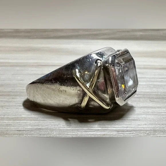 Vintage Designer KRYPELL Sterling Silver & Gold "X" CZ Dome Ring, Size 5.5 - Picture 7 of 13